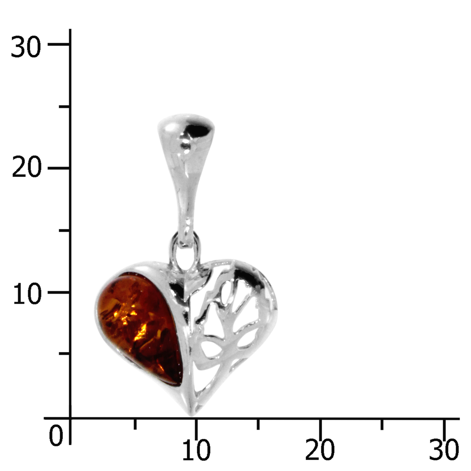 Anhänger "Herz", Silber,  925/000, Bernstein 