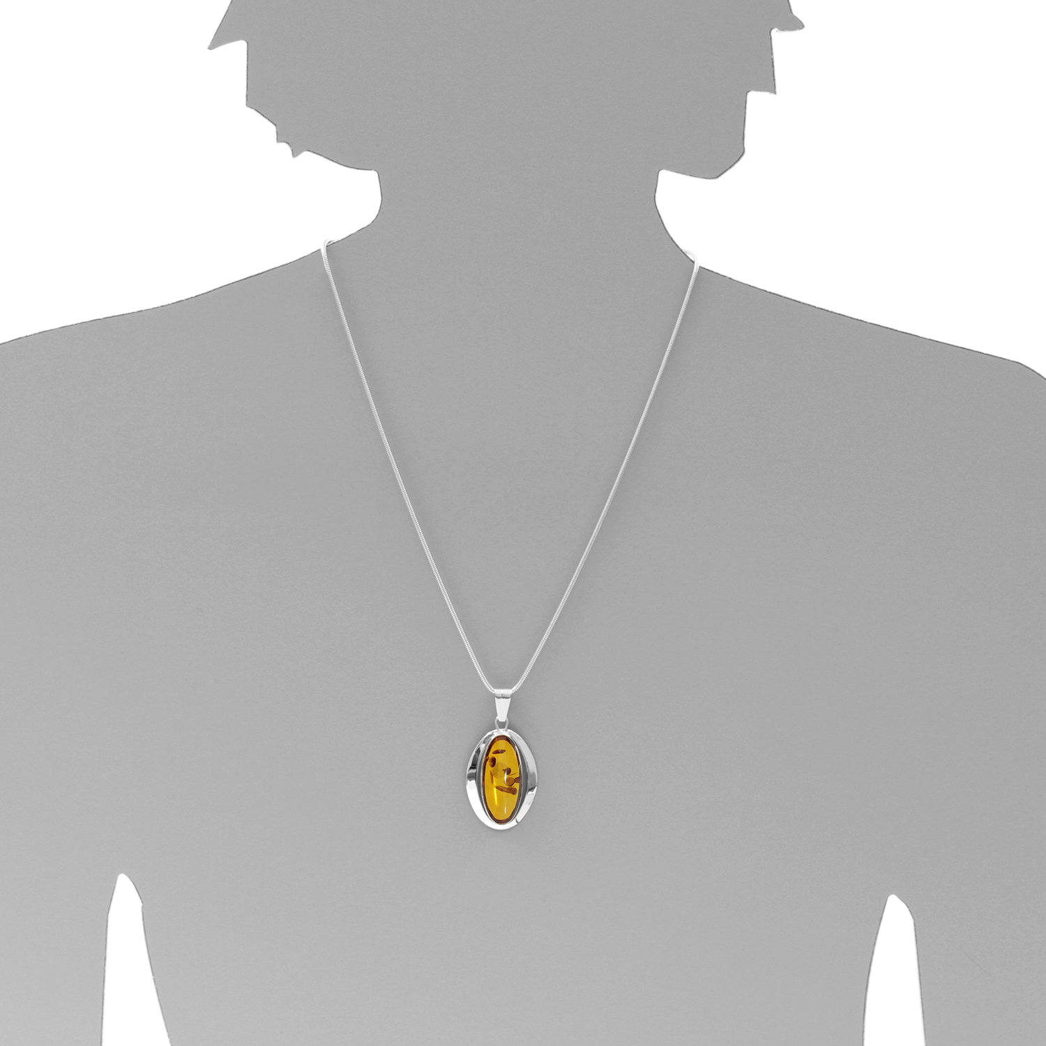 Kette mit Anhänger, Silber 925/000, Bernstein -Länge wählbar-