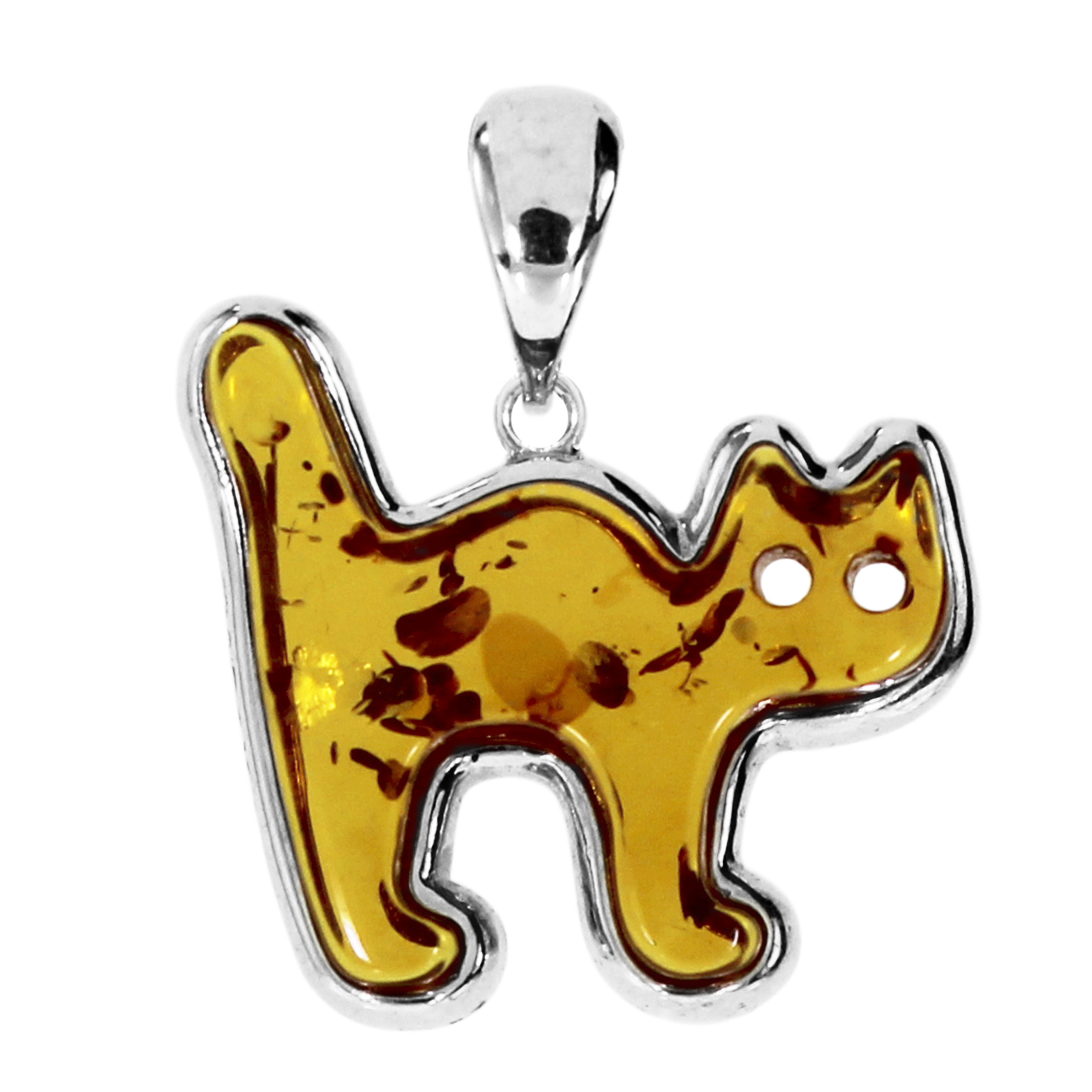 Anhänger "Katze", Silber 925/000,  Bernstein