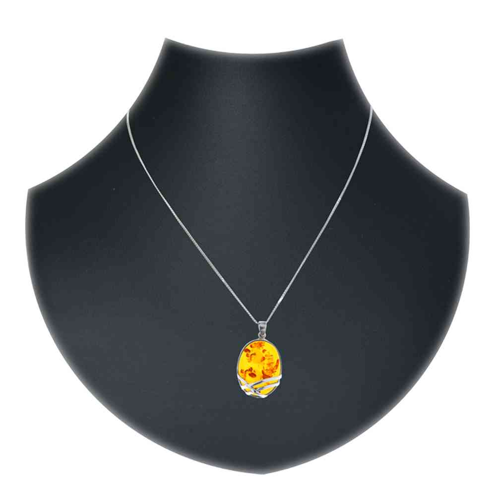Kette mit Anhänger Silber 925/000, 45 cm, Bernstein