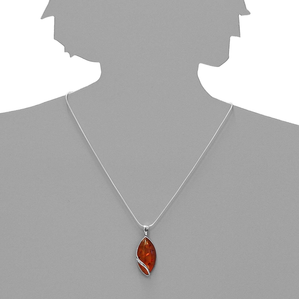 Kette mit Anhänger Silber 925/000, 50 cm, Bernstein